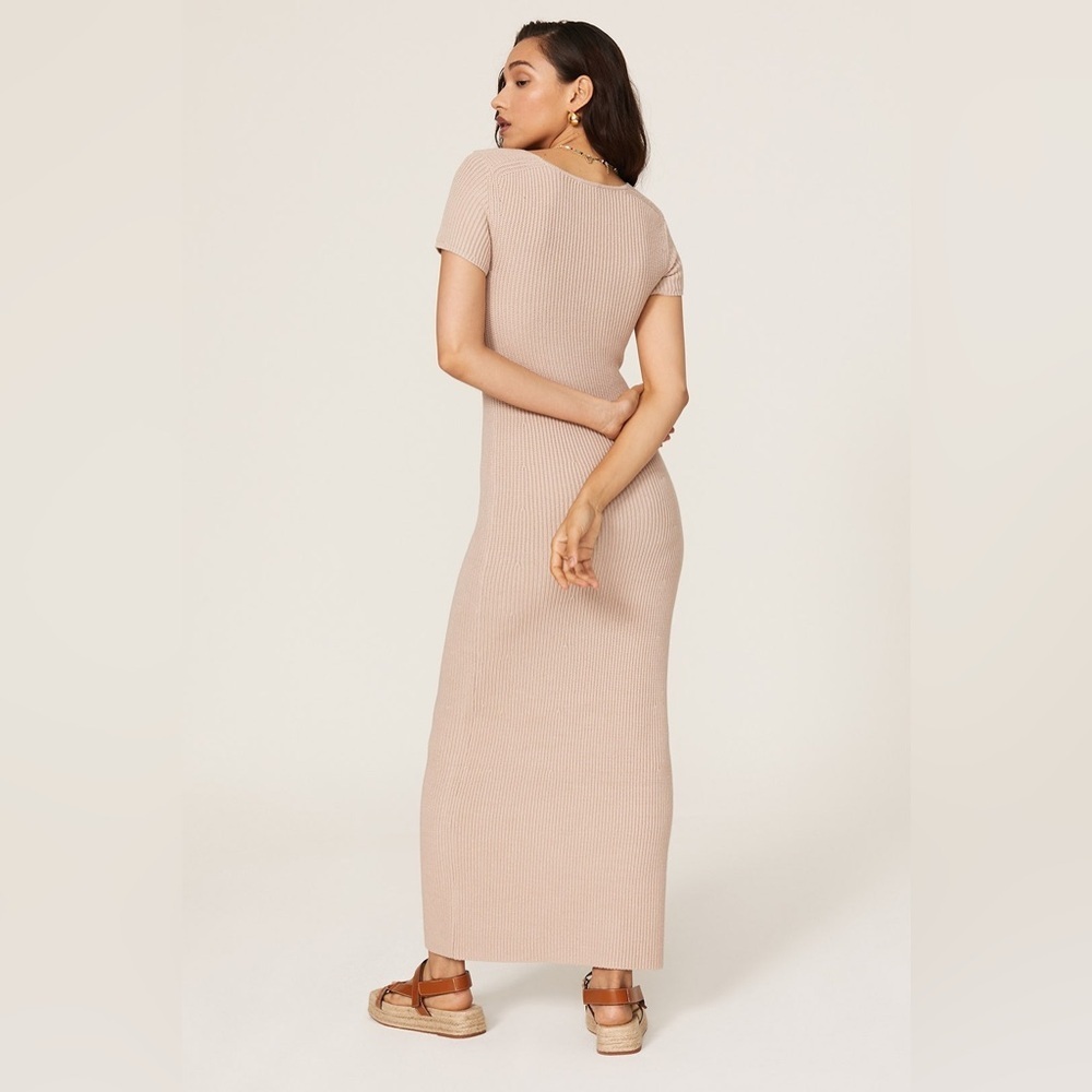 STAUD Camden Ribbed Knit Short Sleeve Maxi Dress Nude - Picture 2 of 8